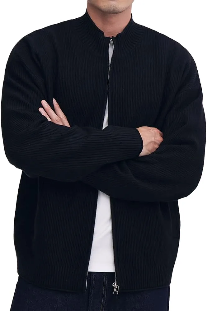 

Мужской кардиган с воротником стойкой на молнии — уютная вязаная кофта для осени и зимы