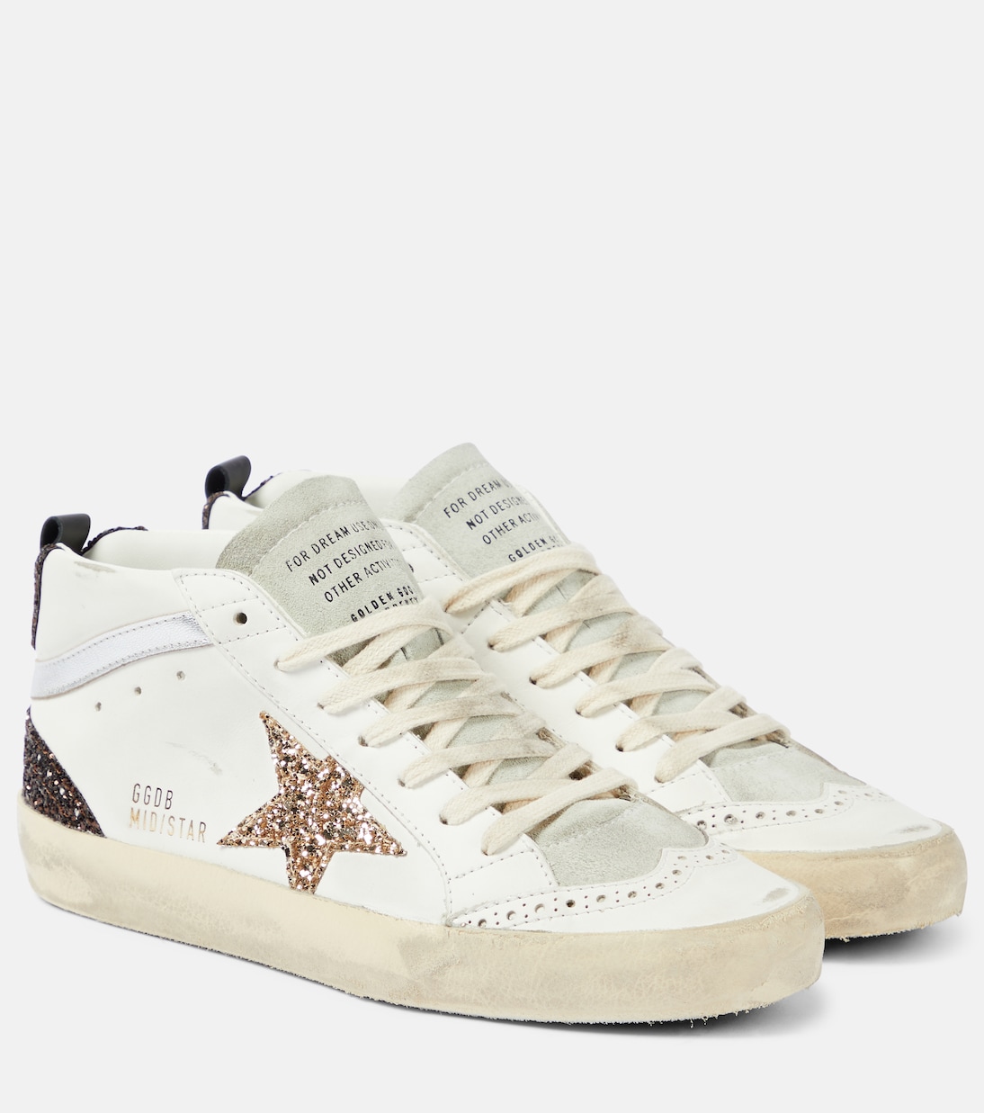 Кроссовки из блестящей кожи Mid Star Golden Goose, White/ Ice/ Gold/ Brown