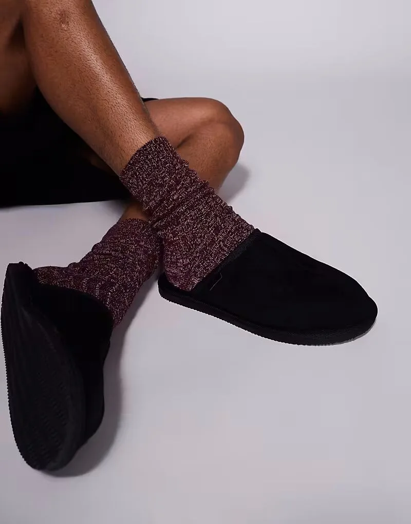 Черные флисовые домашние тапочки River Island