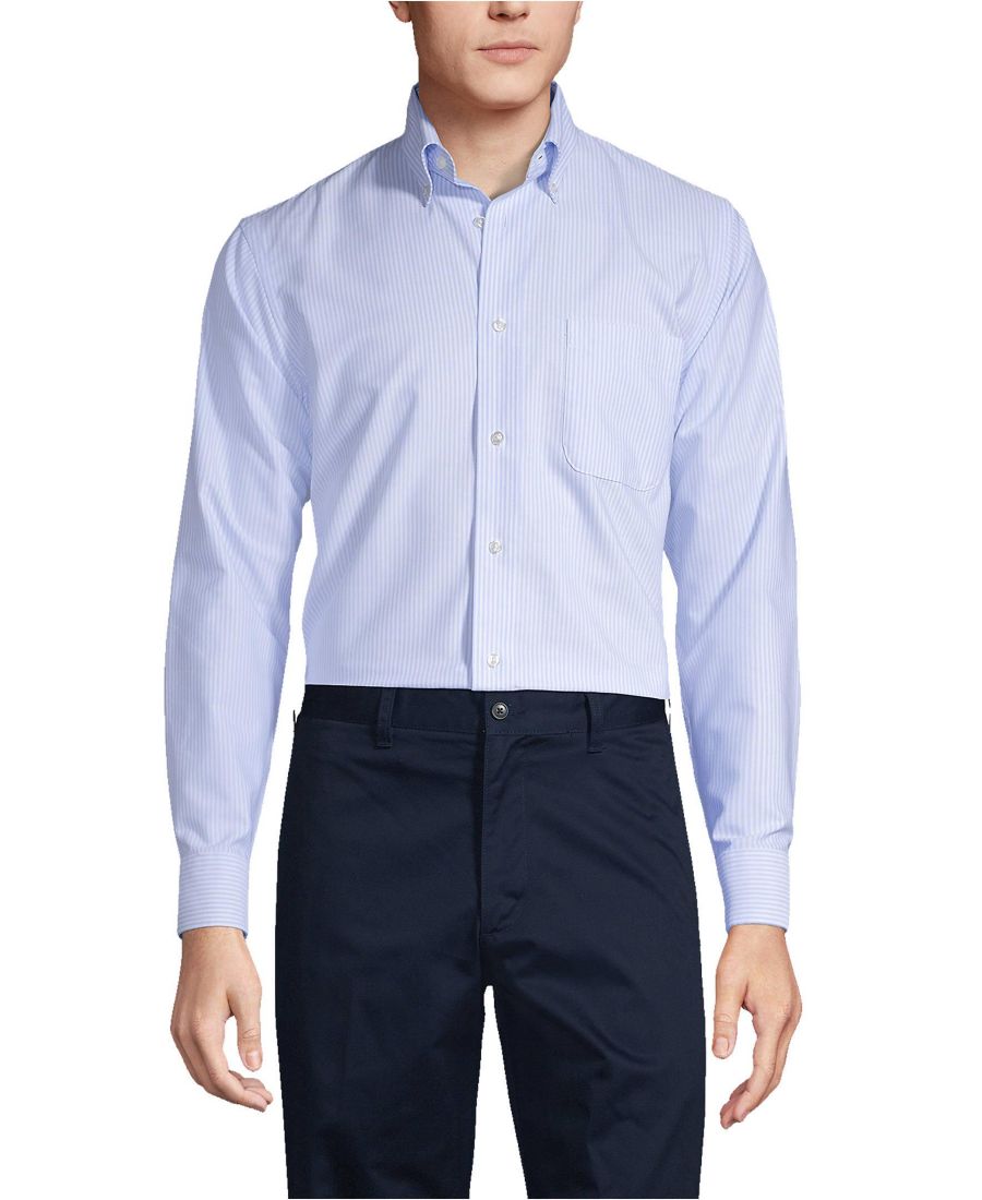 

Мужская рубашка в полоску с длинными рукавами, классическая рубашка Оксфорд Lands' End, Blue stripe