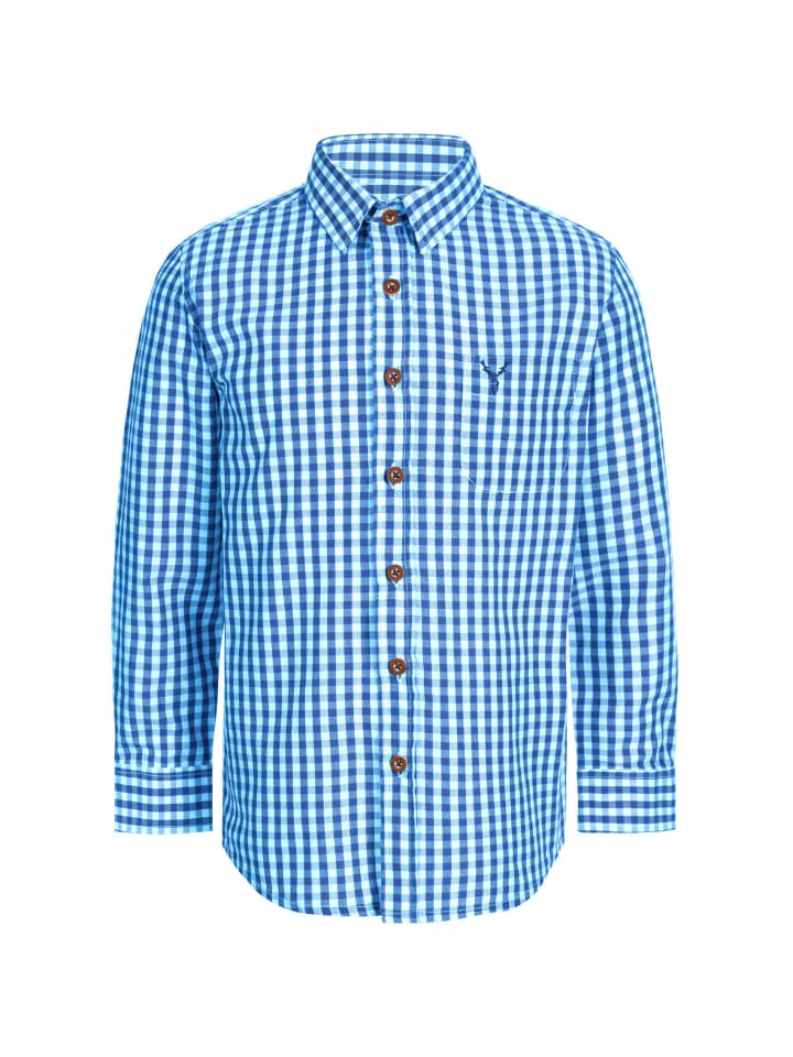 

Детская традиционная рубашка с длинными рукавами Хорас синего цвета Nübler