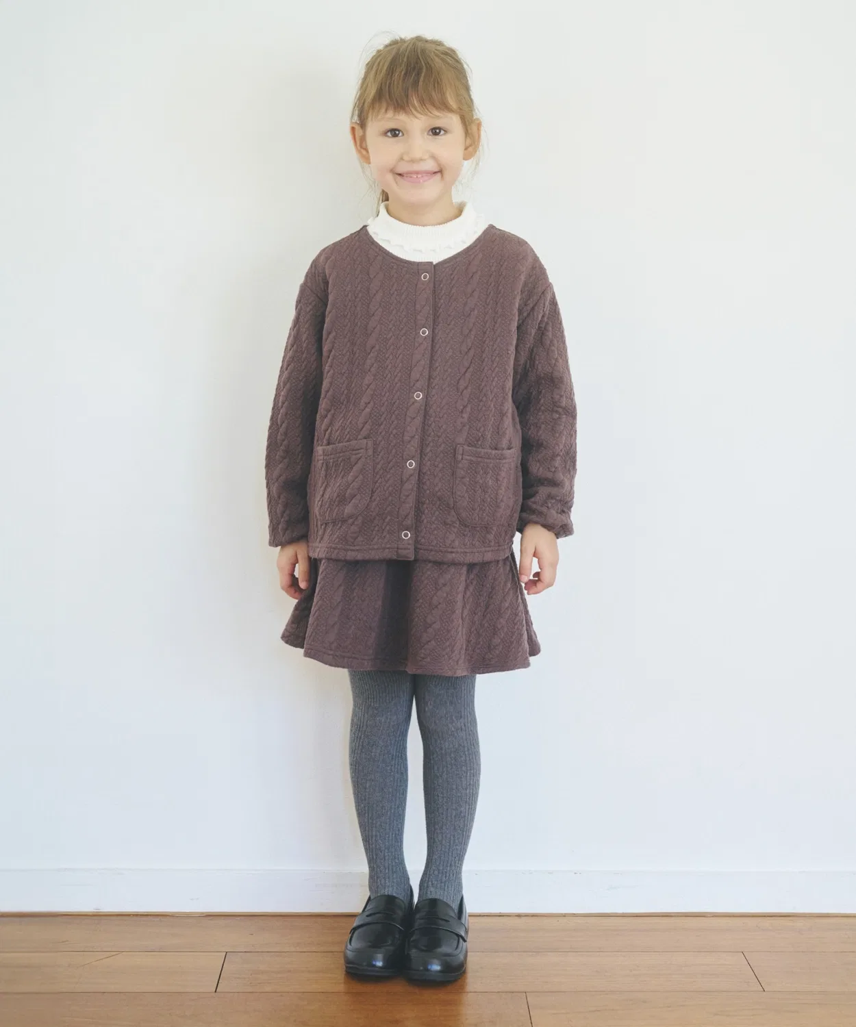 Детский костюм из жаккарда ever closet, кардиган и юбка, коричневый