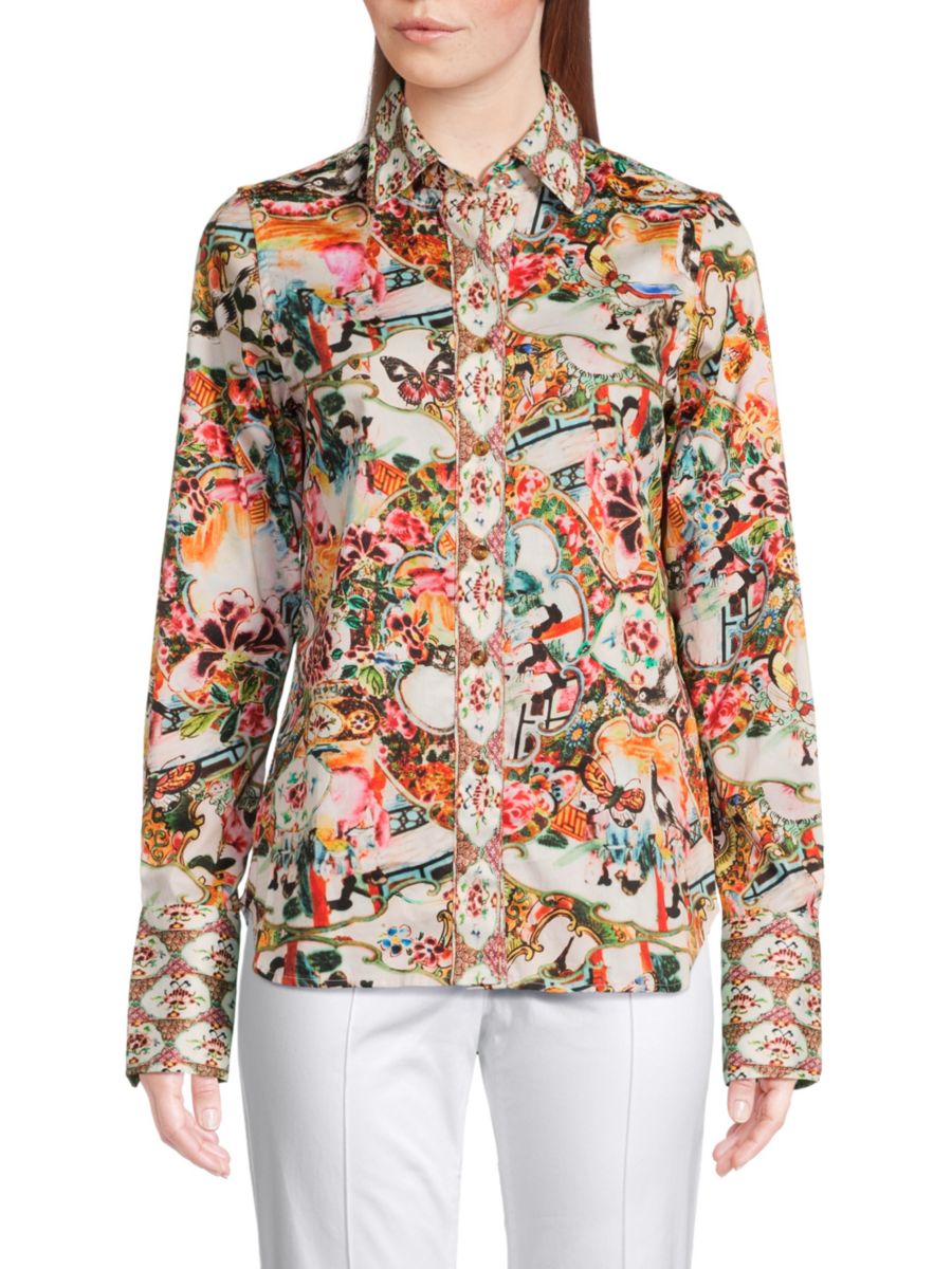 

Рубашка из эластичного хлопка с принтом Присцилла Robert Graham, белый мульти