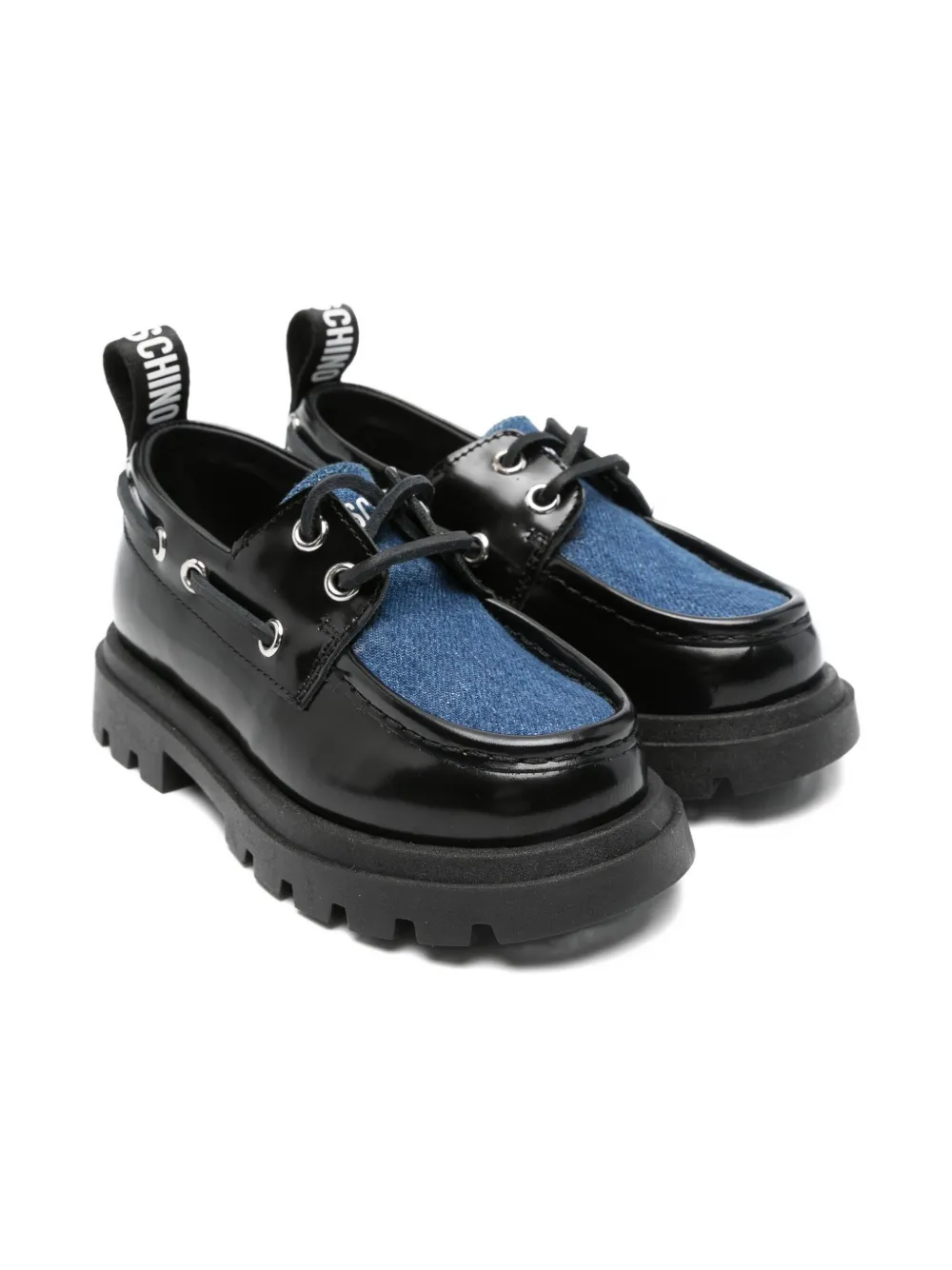 

Кожаные лоферы с джинсовыми вставками Moschino Kids, черный