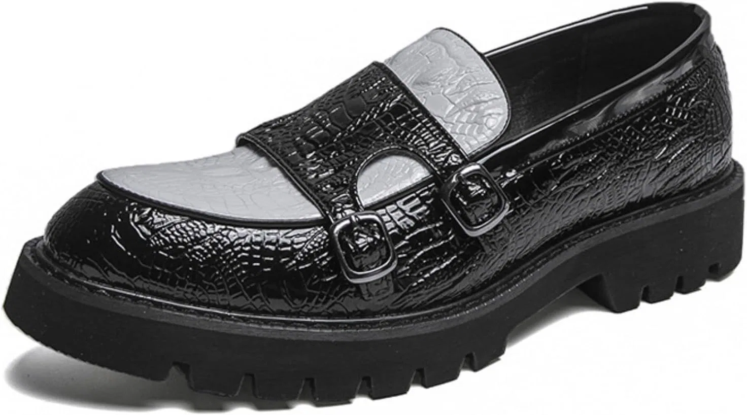 Лоферы мужские кожаные, Monk Strap Shoes, Black White Dwihuize