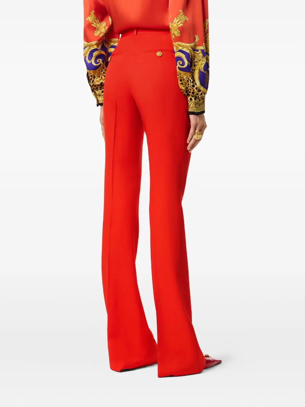 Расклешенные брюки из смесовой шерсти VERSACE, красный — фото 4