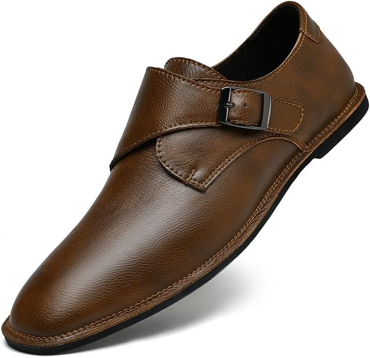 

Мужские туфли с пряжкой, лоферы, классические кожаные деловые туфли, формальные лоферы без шнурков, пуговичные лоферы Zestrelax, коричневый