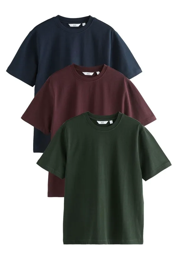 Набор из 3 базовых футболок из плотной ткани Next, Navy Blue Green Burgundy Red