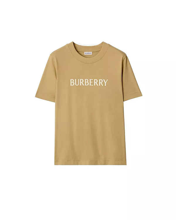 

Хлопковая футболка с логотипом Burberry, бежевый