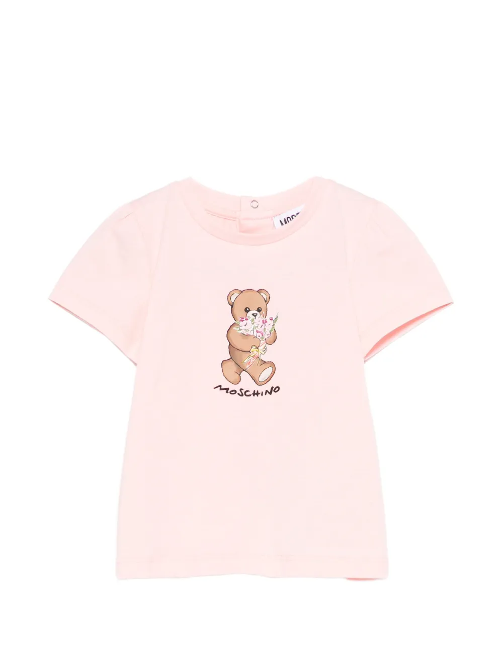 

Футболка с принтом медведя Moschino Kids, розовый