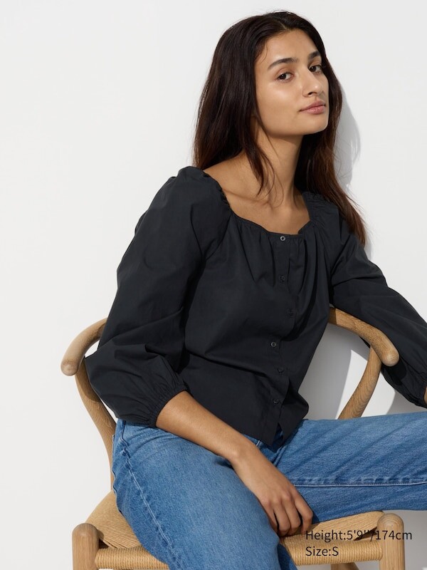 

Квадрат хлопок блузка шеи Uniqlo, черный