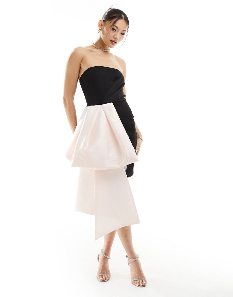 

ASOS DESIGN – черно-розовое мини-платье с контрастным бантом оверсайз