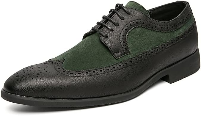 

Мужские классические туфли с шнуровкой, двухцветные, коричнево-зеленые, дерби, имитация кожи, каблук-блок, резиновая подошва, низкие, нескользящие, деловые Zuzala
