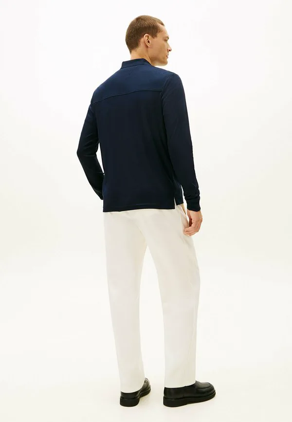 Рубашка-Поло на молнии с вышивкой флага, стандартного кроя. Tommy Hilfiger, Navy Blue — фото 3