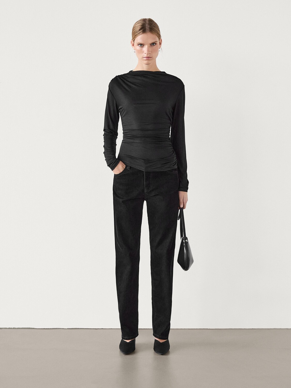 

Футболка с драпировкой Massimo Dutti, черный