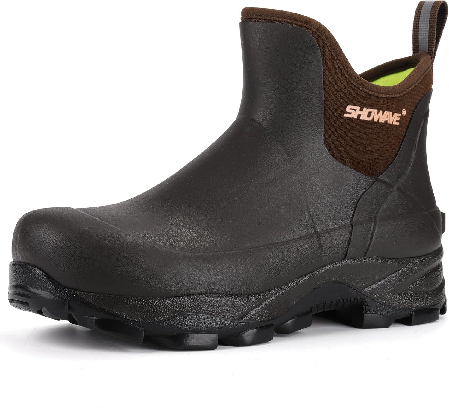 

Мужские резиновые сапоги Showave, водонепроницаемая обувь для дождя, прочные короткие охотничьи сапоги для грязи, садоводства, двора и работы по хозяйству, коричневый