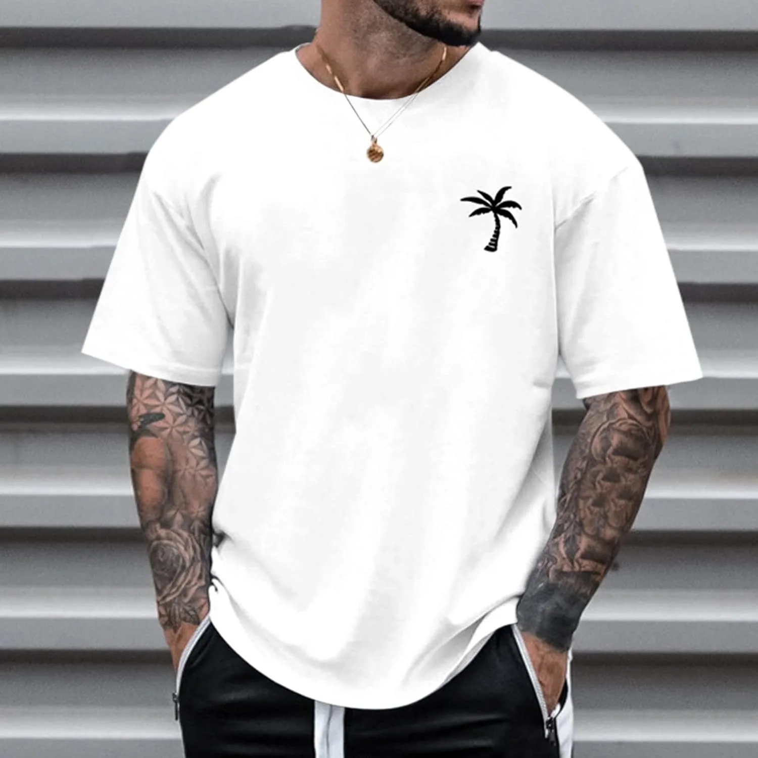 Мужская футболка Heavyweight Casual с коротким рукавом Big and Tall в летнем тропическом принте — фото 2