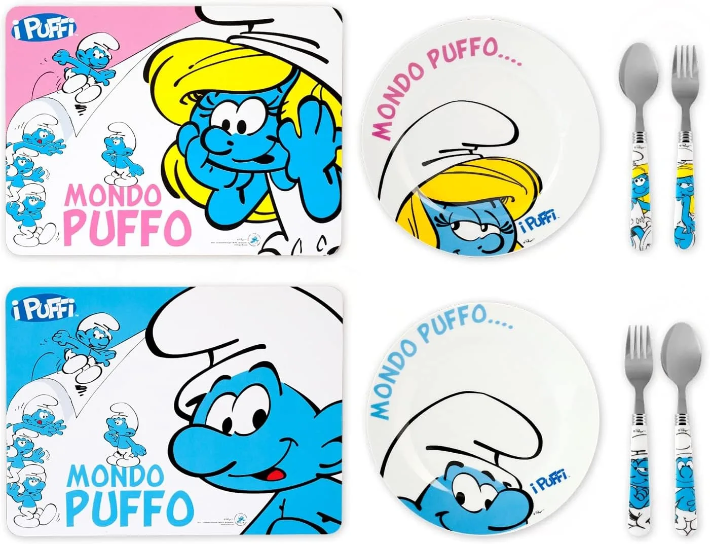 Набор тарелок Home Smurfs из 4 цветных меламиновых тарелок с 2 столовыми приборами — фото 2