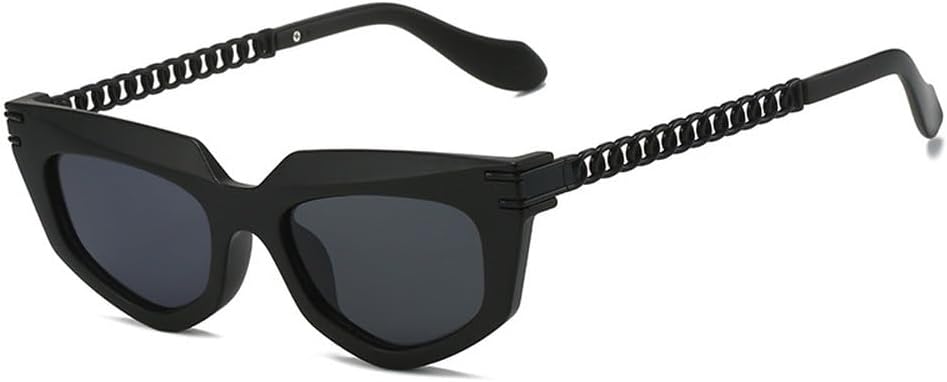 

Солнцезащитные очки Polygon Cat Eye для женщин, роскошные солнцезащитные очки UV400 в стиле ретро с металлической цепочкой, мужские солнцезащитные очки сине-зеленого цвета TKKTLLT, Matte Black Grey