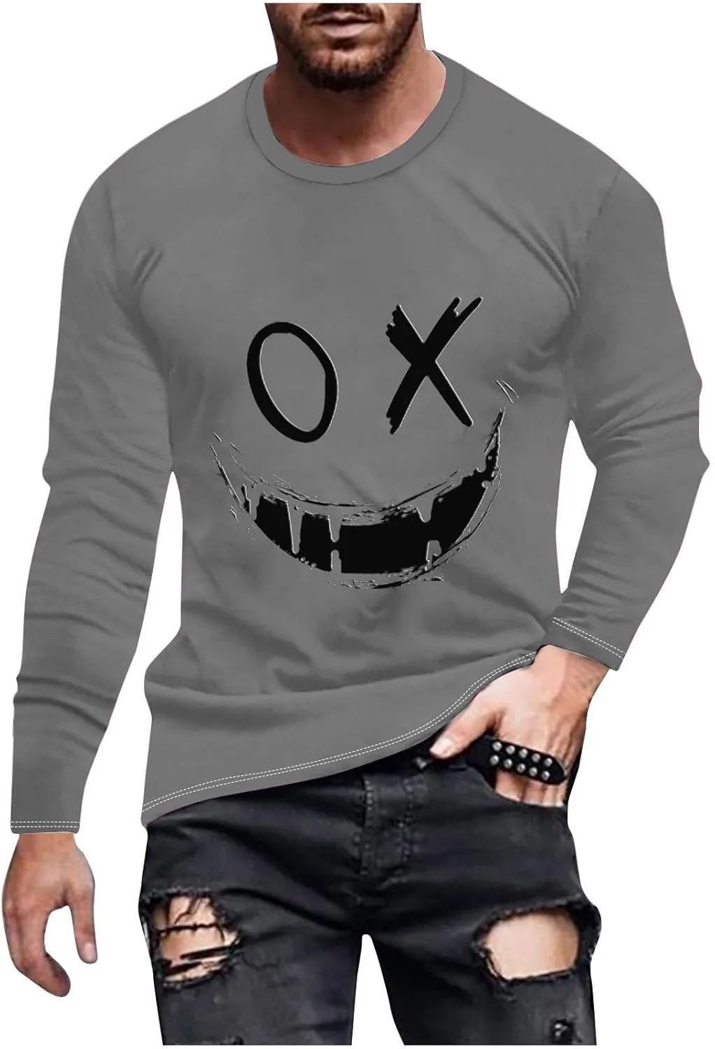 

Мужская блуза с принтом скелета, свободный крой, лодочный вырез