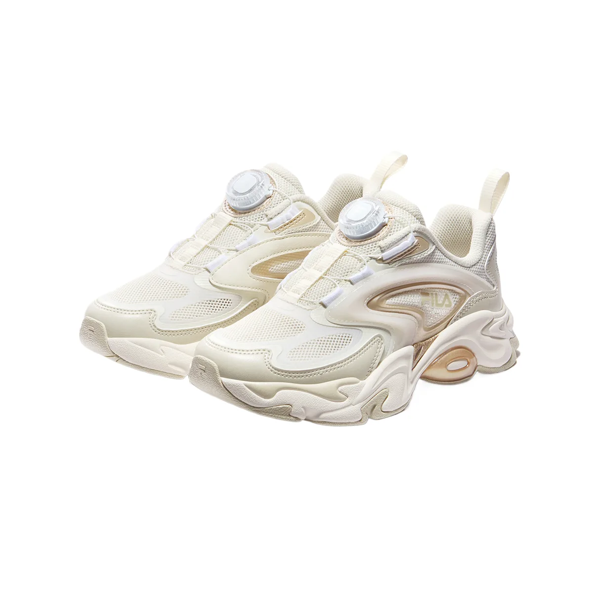 Heritage FHT Textile, Synthetic Leather Breathable Rebound Low top Running Shoes Kids' FILA KIDS, Milk White/Light Gray Yellow — фото 4