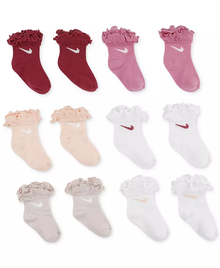 Носки с оборками и логотипом Swoosh для малышей и малышей, 6 шт. в упаковке Nike, розовый — фото 2