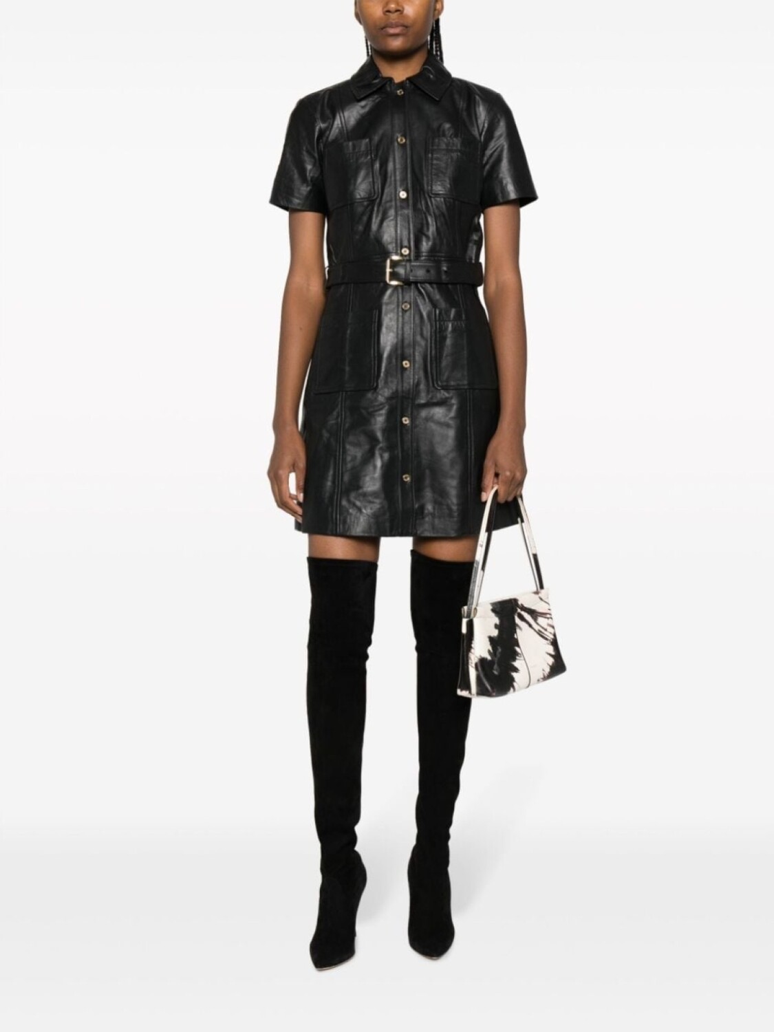 

Michael Michael Kors кожаное платье мини с поясом, черный