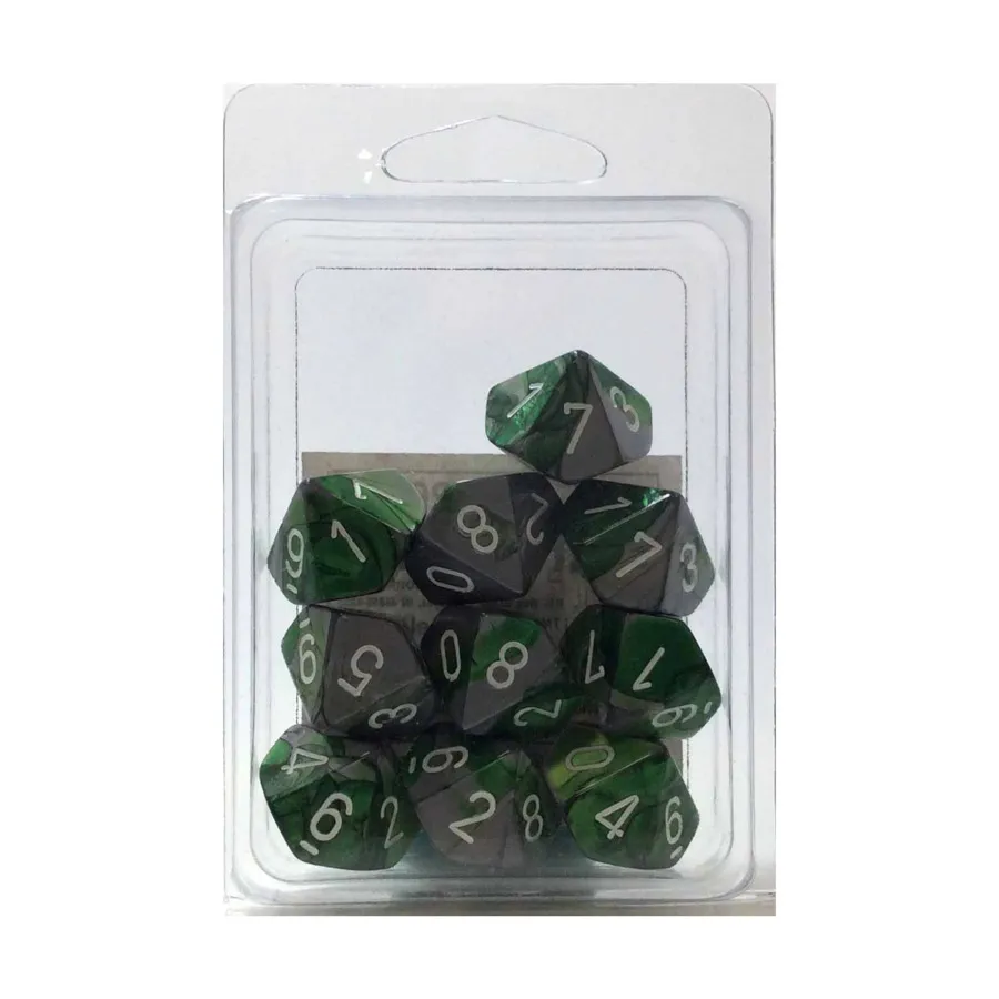 

d10 Зеленый и стальной с белым (10), Dice - Gemini - d10 (Chessex)