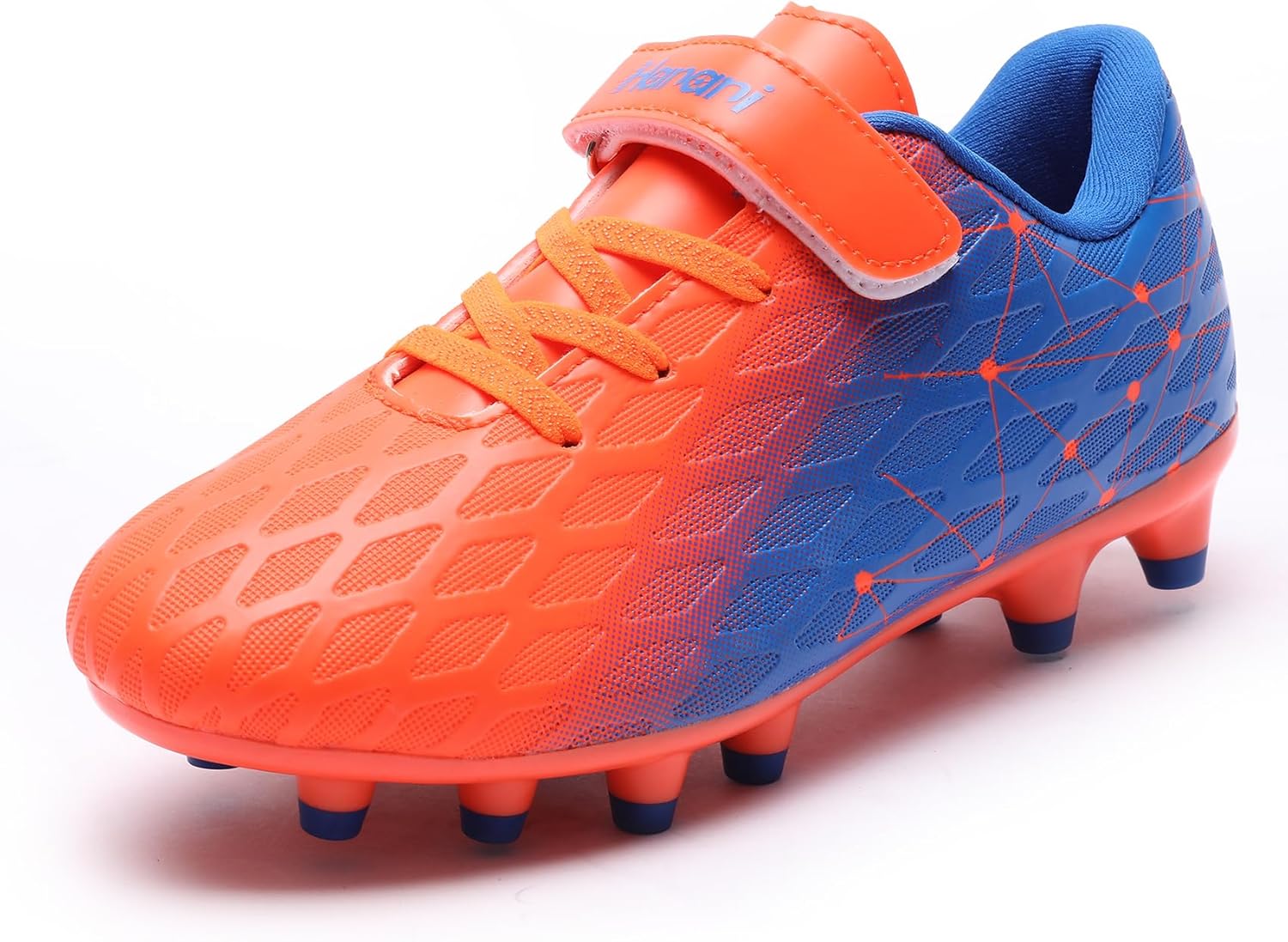 

Футбольные бутсы Hanani для мальчиков и девочек, детская и подростковая обувь для футбола, кроссовки для тренировок, беговые кроссовки, для игры в помещении и на улице, унисекс, синий/оранжевый