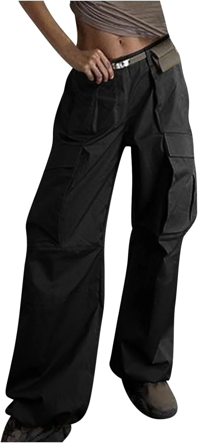 Parachute Pants женские карго штаны с высокой талией и широкими штанинами, мешковатые джоггеры на шнурке, подростковые, Y2K стритвир Generic, черный