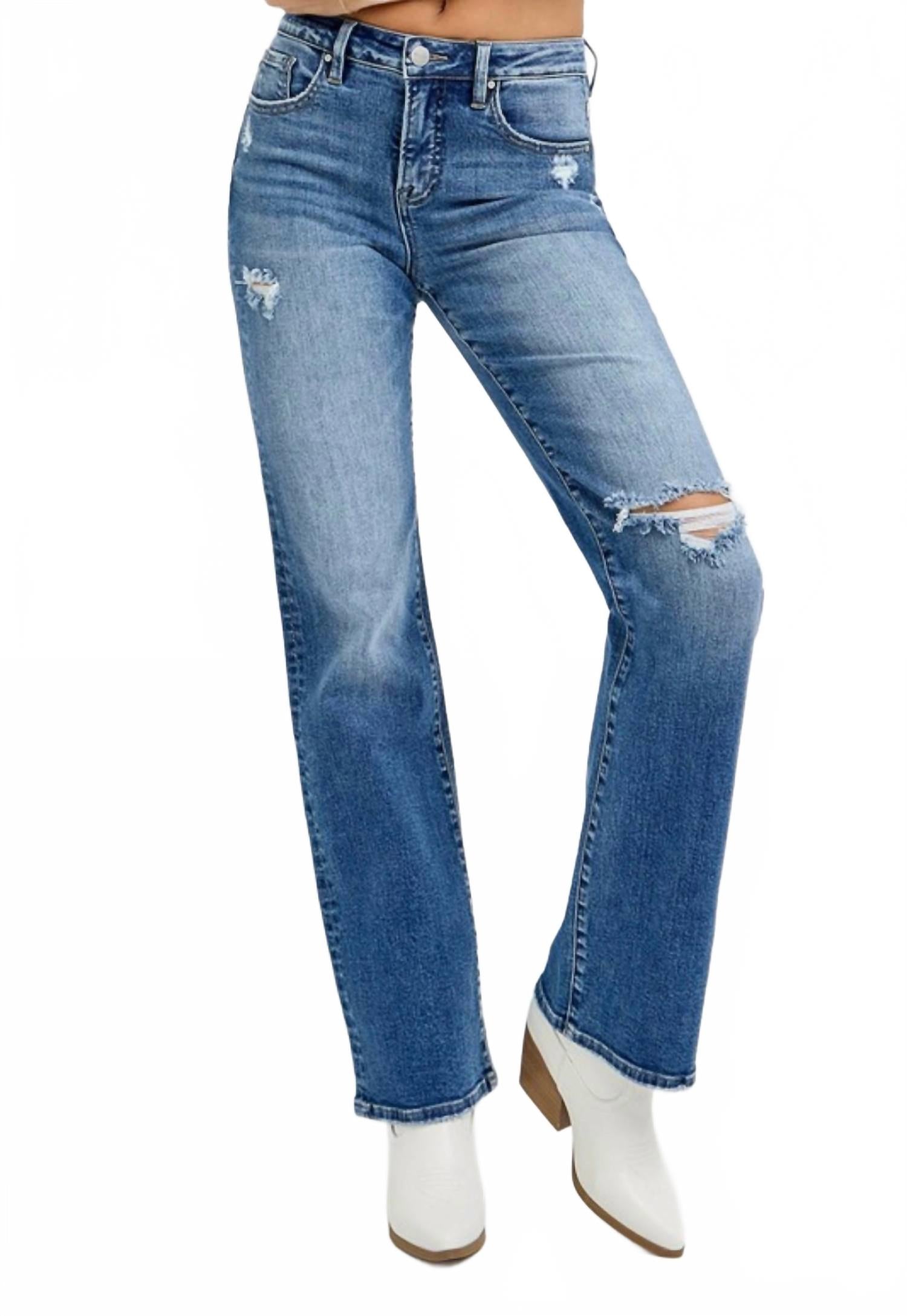 

Женские джинсы прямого кроя с высокой посадкой и утягивающим эффектом Geneva в синем цвете RISEN