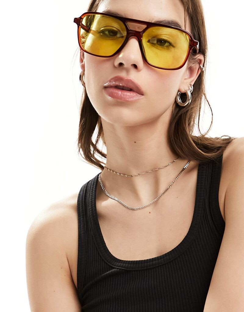 

Очки-авиаторы в тонкой оправе с желтыми линзами ASOS