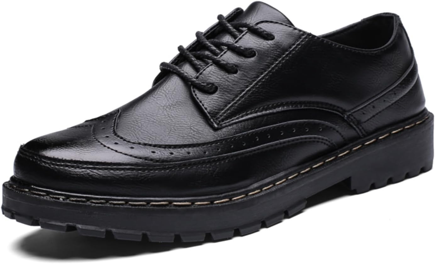 

Классические мужские туфли броги с крыльями, из натуральной кожи, на шнуровке, с толстой подошвой, идеально подходят для официальных и повседневных мероприятий Aokisx, черный