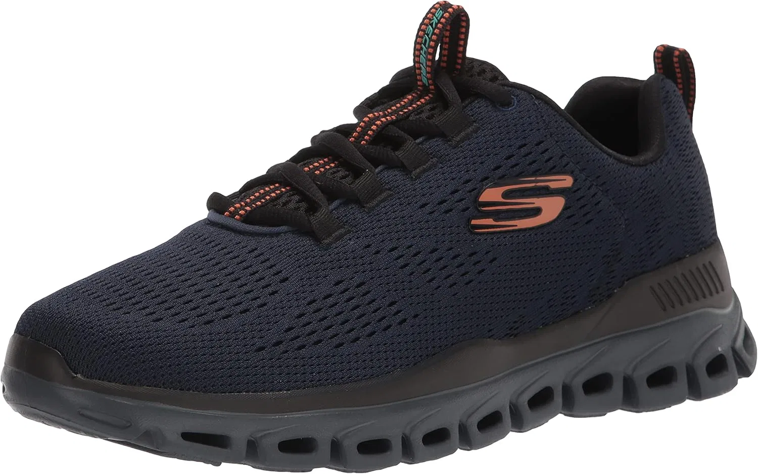 Мужские кроссовки Skechers Glide Step Fasting Up Lace-Up Oxford, Navy Mesh Orange Trim