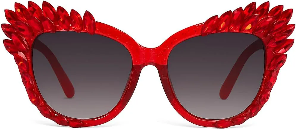 

bullabulling Ретро большие солнцезащитные очки с блестками и стразами для женщин, модель «кошачий глаз», защита UV400, бриллиантовые очки для вечеринок, Red