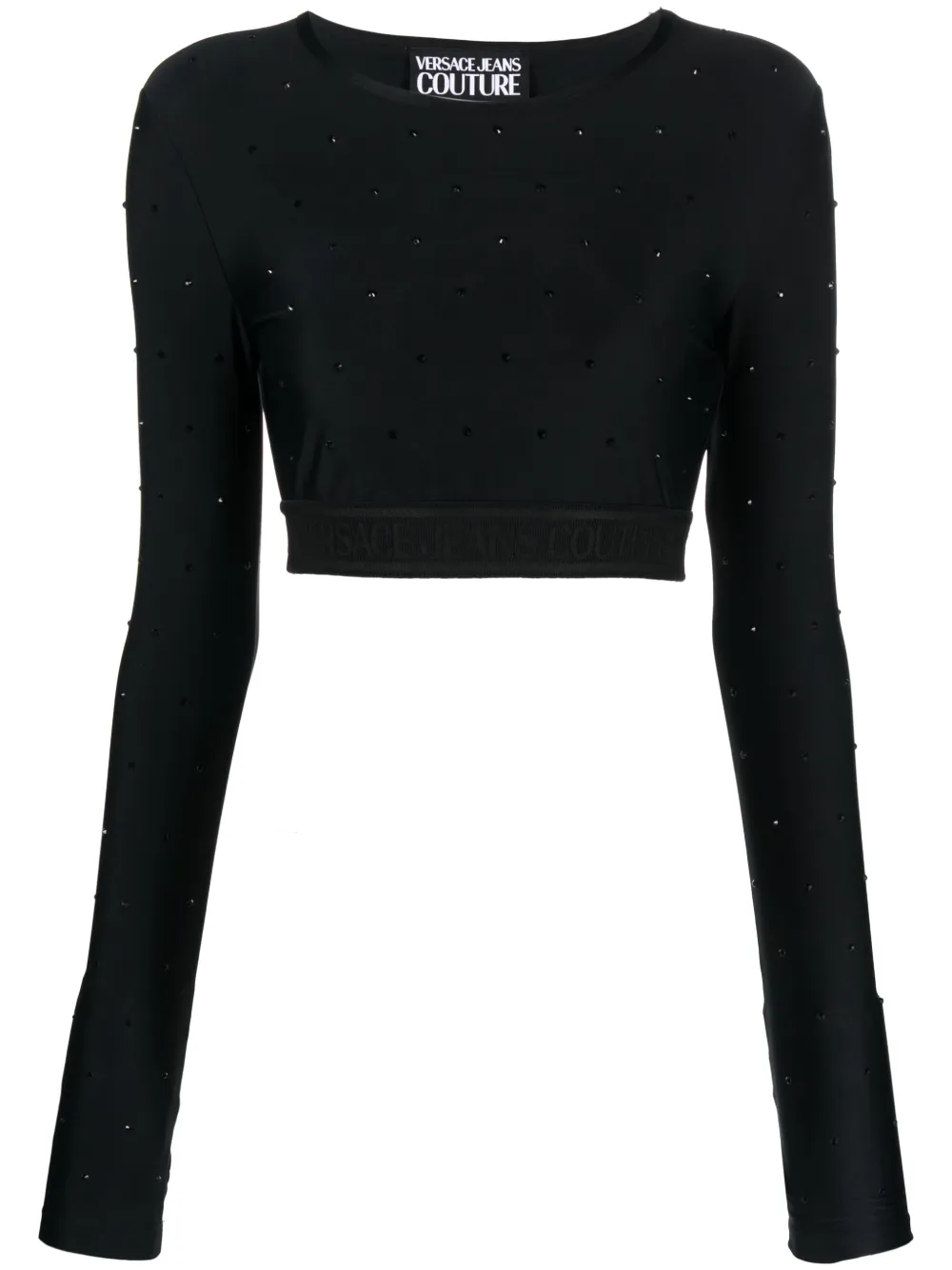 

Укороченный топ с длинными рукавами и кристаллами Versace Jeans Couture, черный