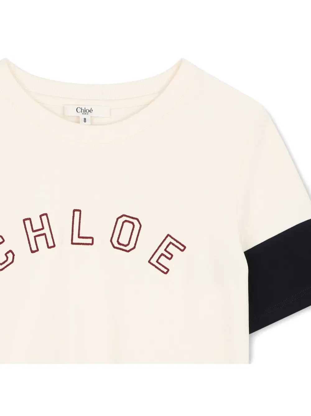 Футболка в стиле колор-блок с вышитым логотипом Chloé Kids, бежевый — фото 3