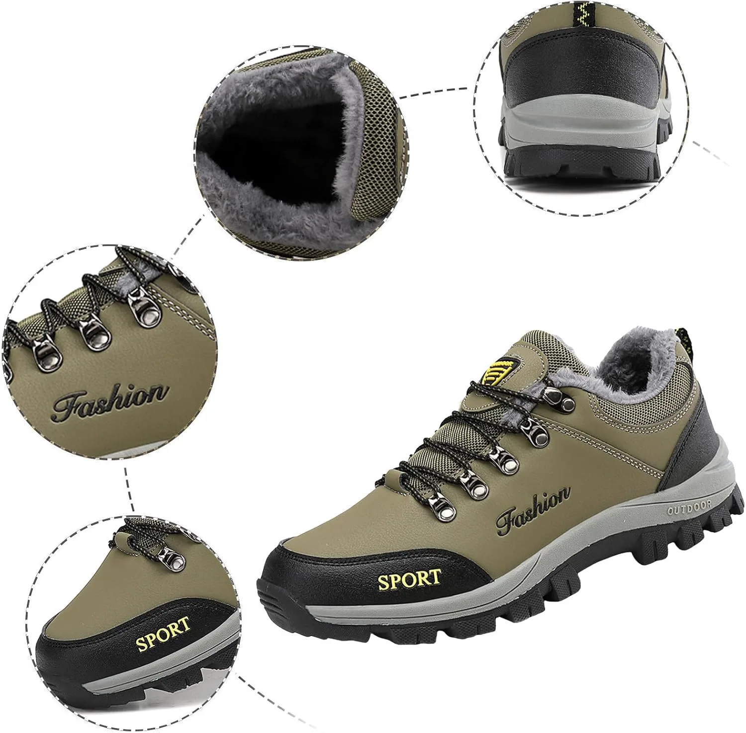 

Мужские зимние ботинки водонепроницаемые с пушистым мехом, утепленные, шнуровка, теплые кроссовки для холодной погоды, противоскользящие ботинки-лоферы, спортивные ботинки для походов и прогулок Generic, черный