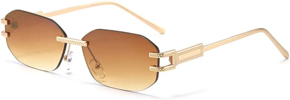 

Модные солнцезащитные очки без оправы для мужчин и женщин, прямоугольная металлическая оправа, ретро-стиль, очки для путешествий, защита от УФ-излучения UV400 TKKTLLT, C4tea