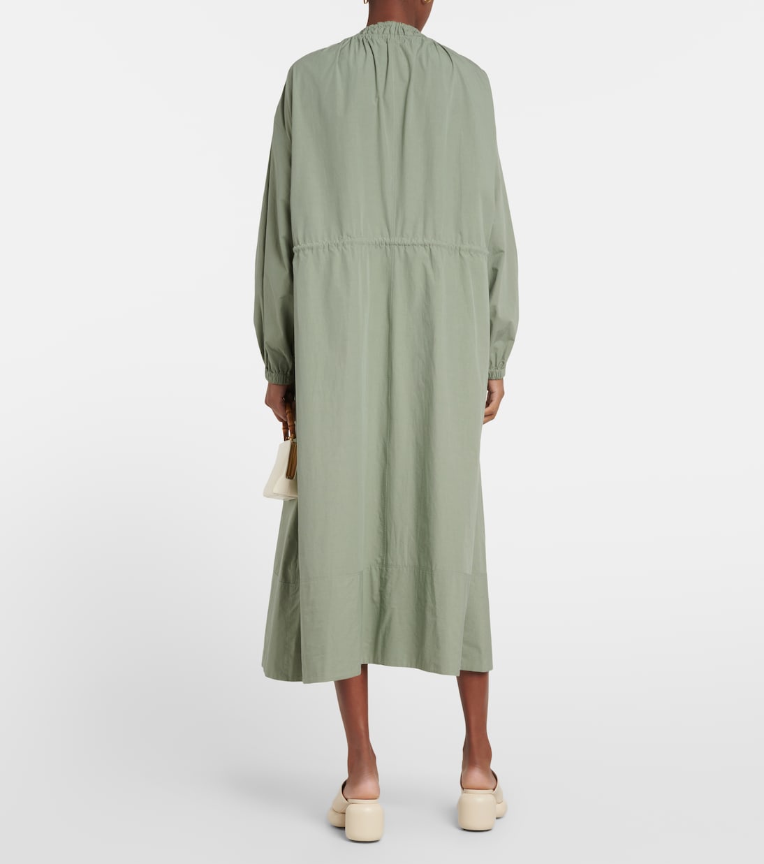 Платье миди из хлопкового поплина с завязками Jil Sander, Dark Sage — фото 3