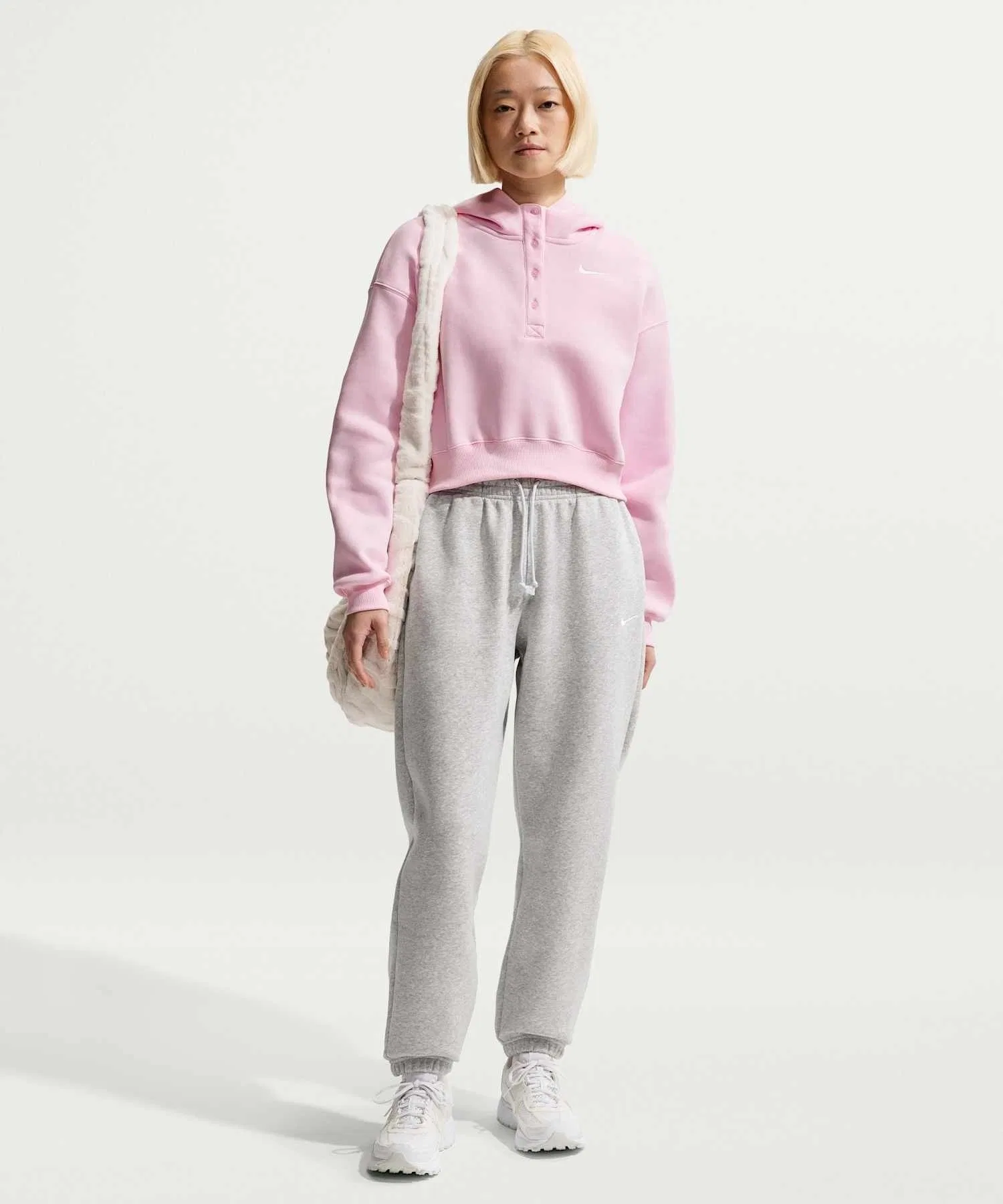 Женская укороченная толстовка Nike Phoenix Fleece Oversized IF0259-663, розовый цвет Foam — фото 4