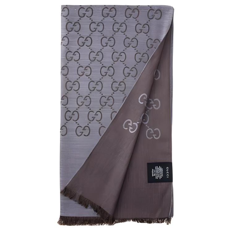 Шарф Gucci GG Logo Wool Silk, темно-серый — фото 3