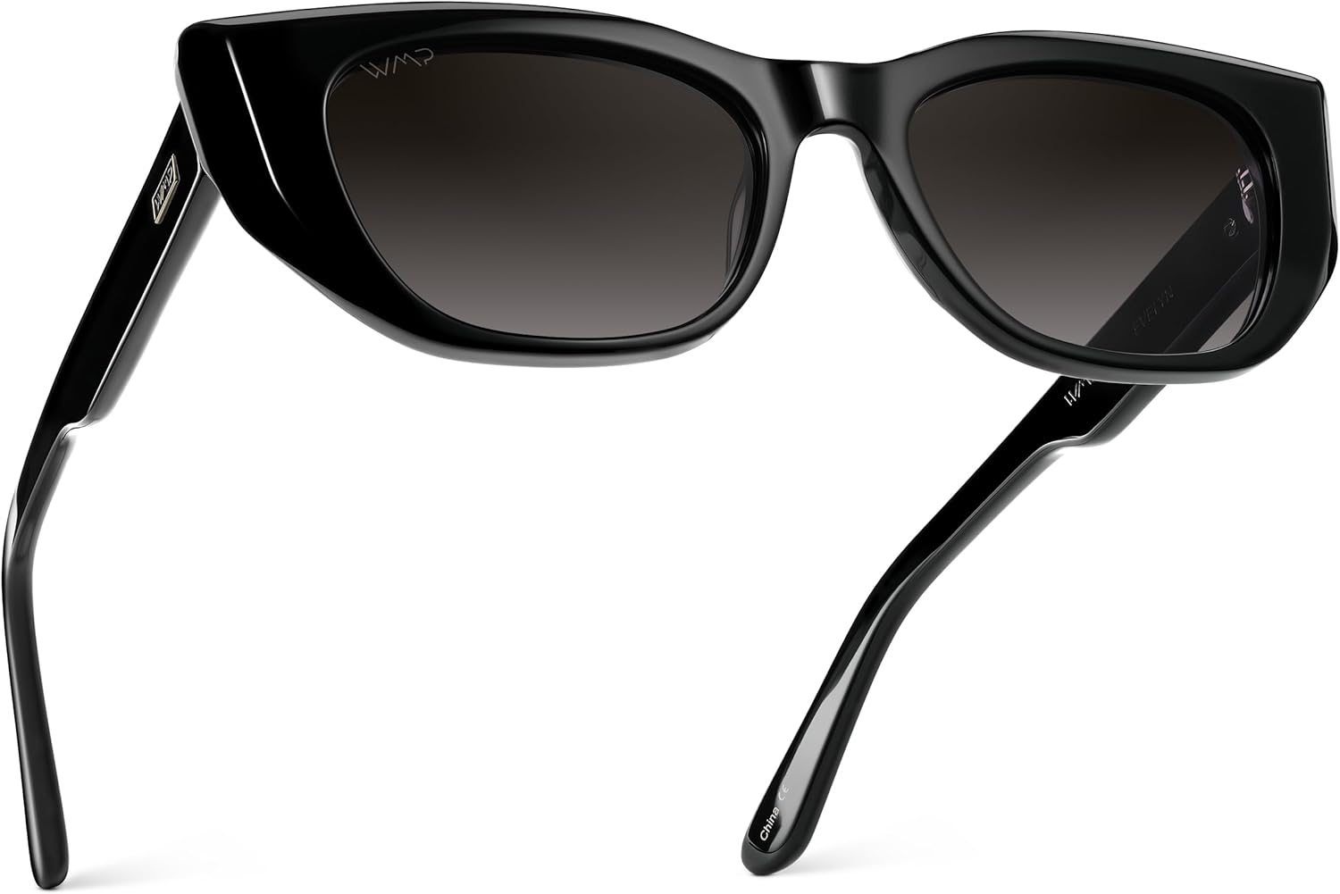 

WearMe Pro — Женские поляризованные солнцезащитные очки, оправа «кошачий глаз» из ацетата, прямоугольные линзы, прочные 5-шарнирные петли, ручная полировка, Black / Oak Brown Gradient Lens