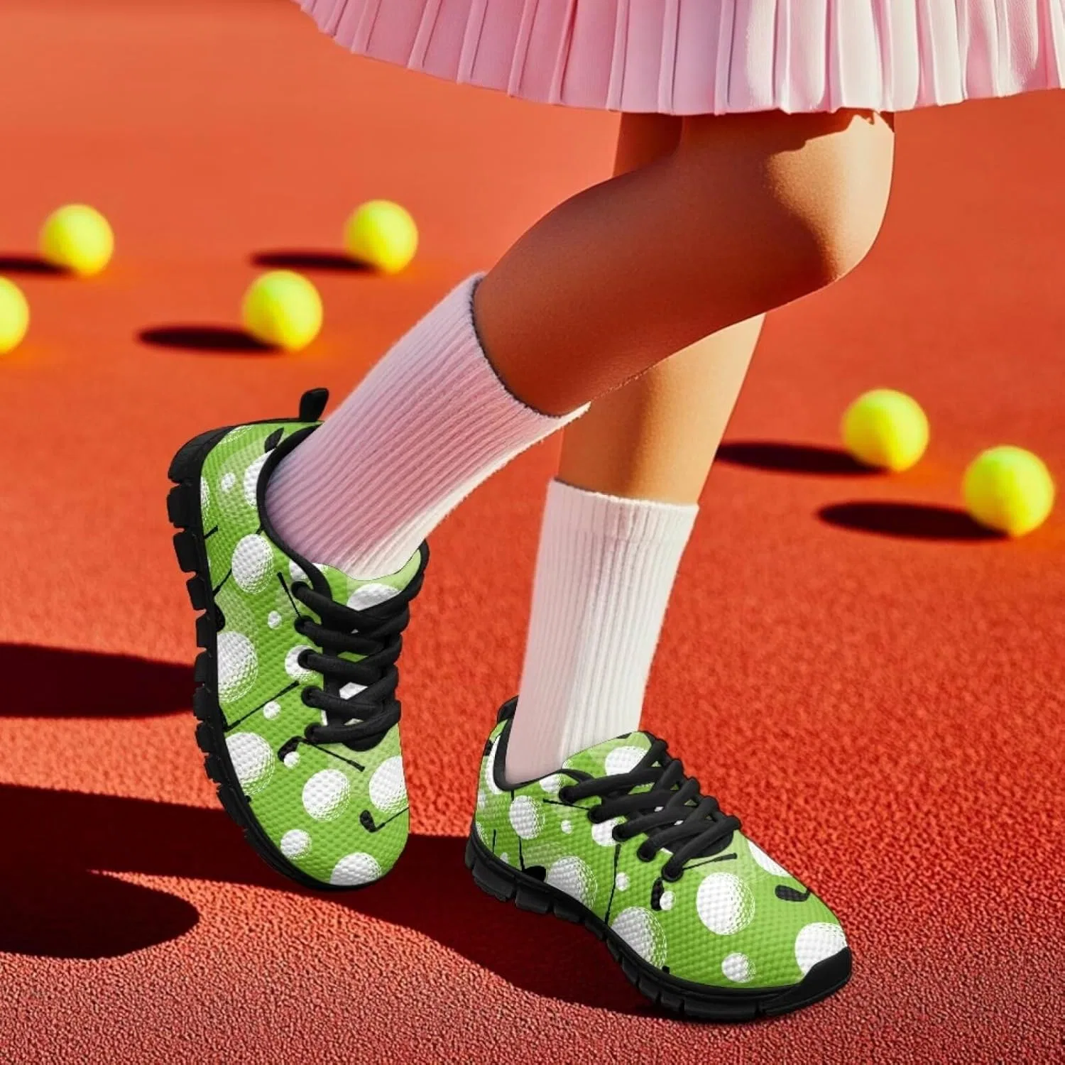Детские кроссовки для тенниса и бега Pointodoor, Ball-green Printed — фото 2