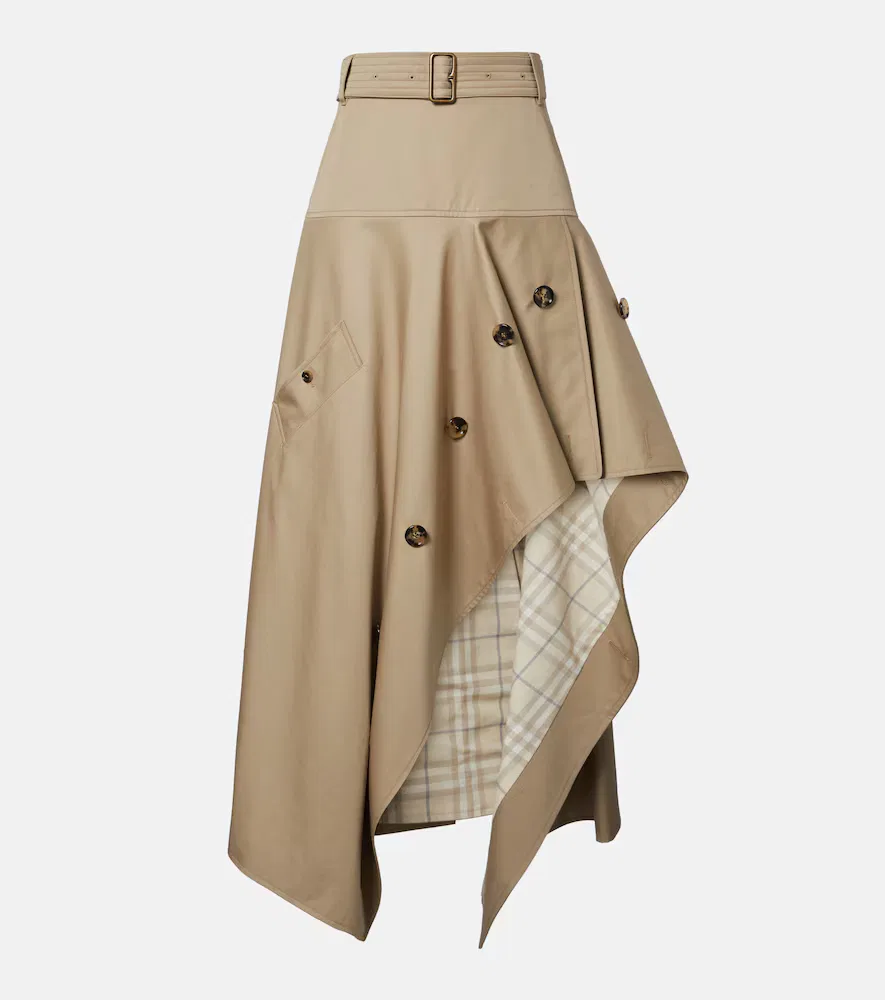 Юбка Burberry, миди, асимметричная, карманы на пуговице, бежевый