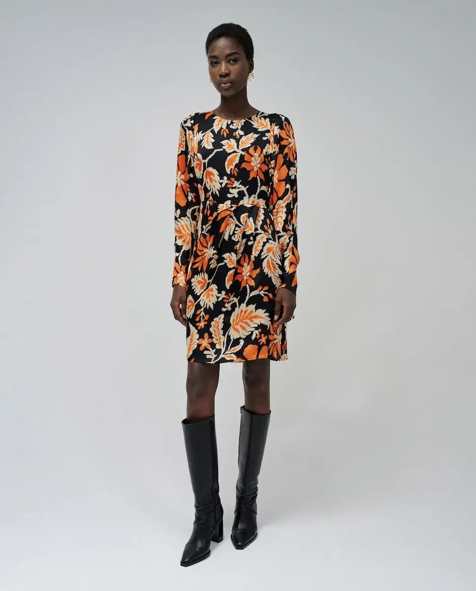 

Платье с длинными рукавами и цветочным принтом Salsa Jeans, черный/оранжевый