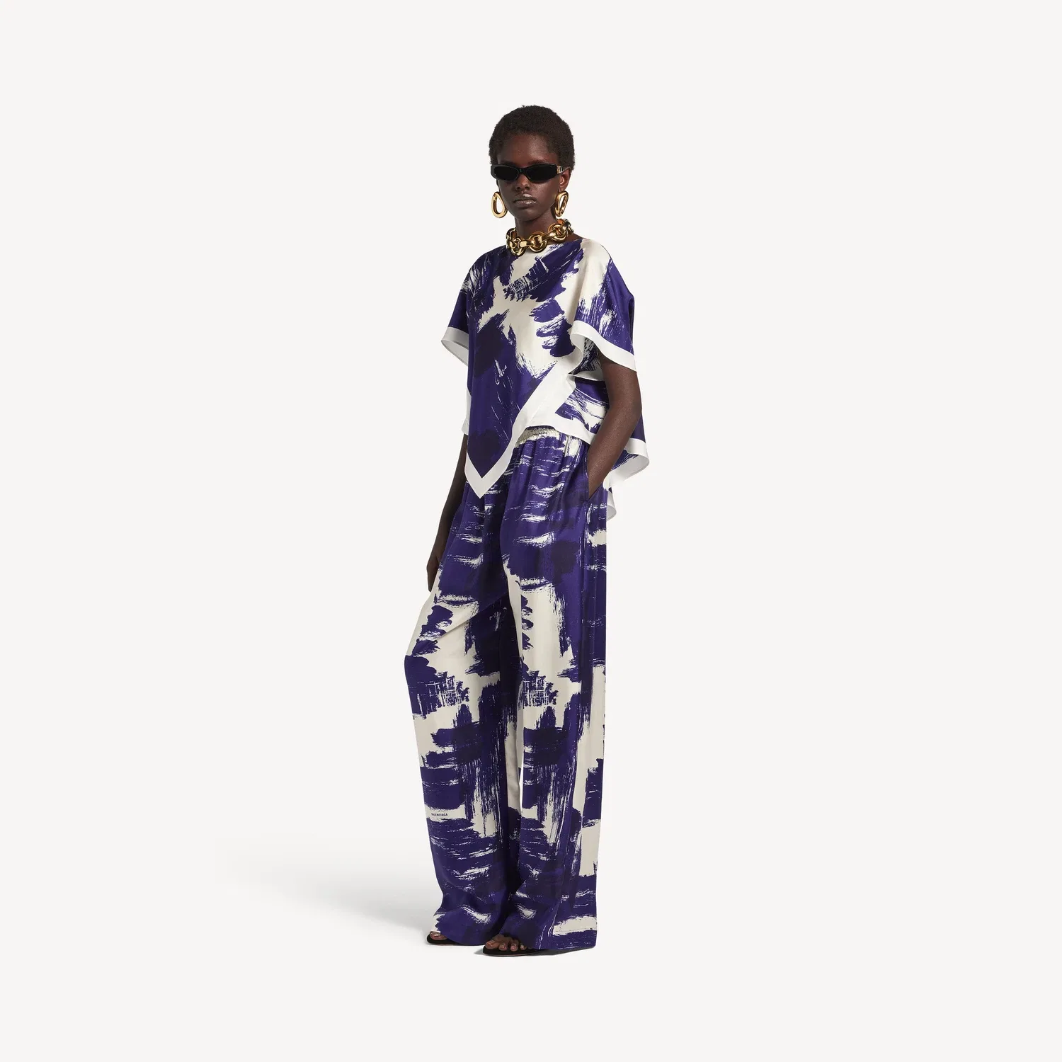 Женский топ-накидка с узором Brushstroke голубого цвета BALENCIAGA, синий — фото 2