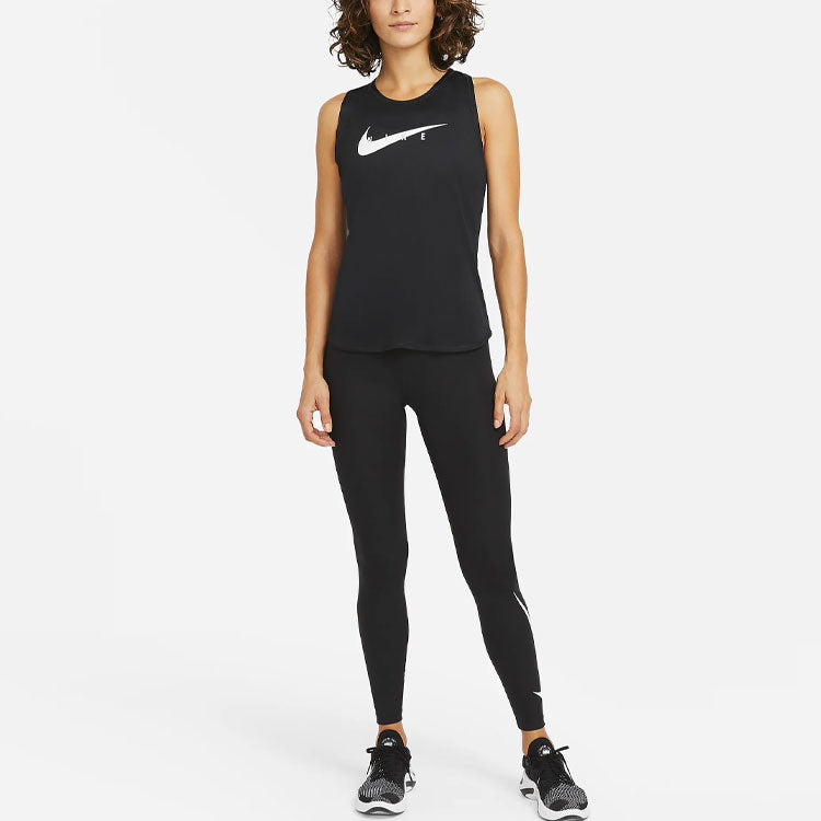 Брюки (WMNS) Nike Swoosh Run Logo Fitness Pants Black — фото 4