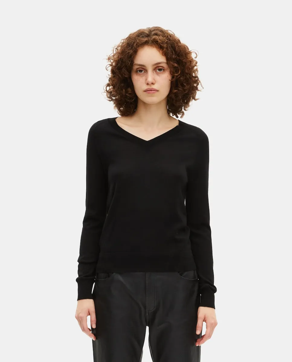 

Свитер из мериносовой шерсти с V-образным вырезом The Kooples, черный