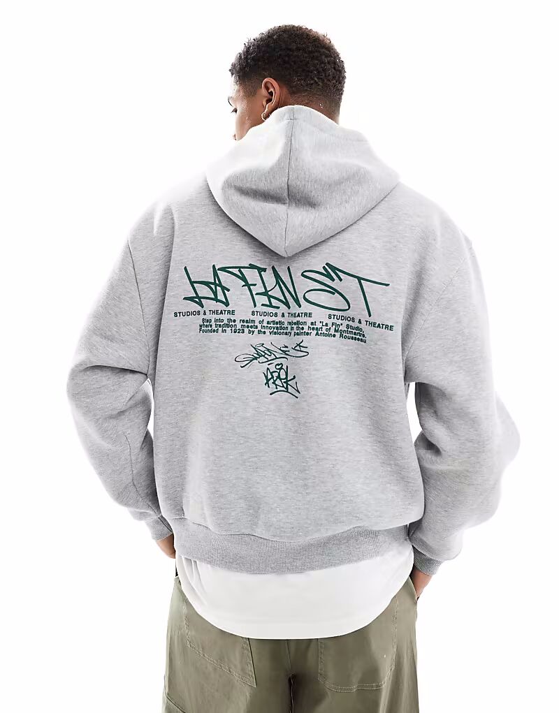 

Толстовка свободного кроя с декоративными швами и принтами серого меланжевого цвета Asos Design